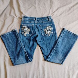 Lee Slender Secret Barely Bootcut Jeans Size 6 Short Embellished Rose Rhinestone